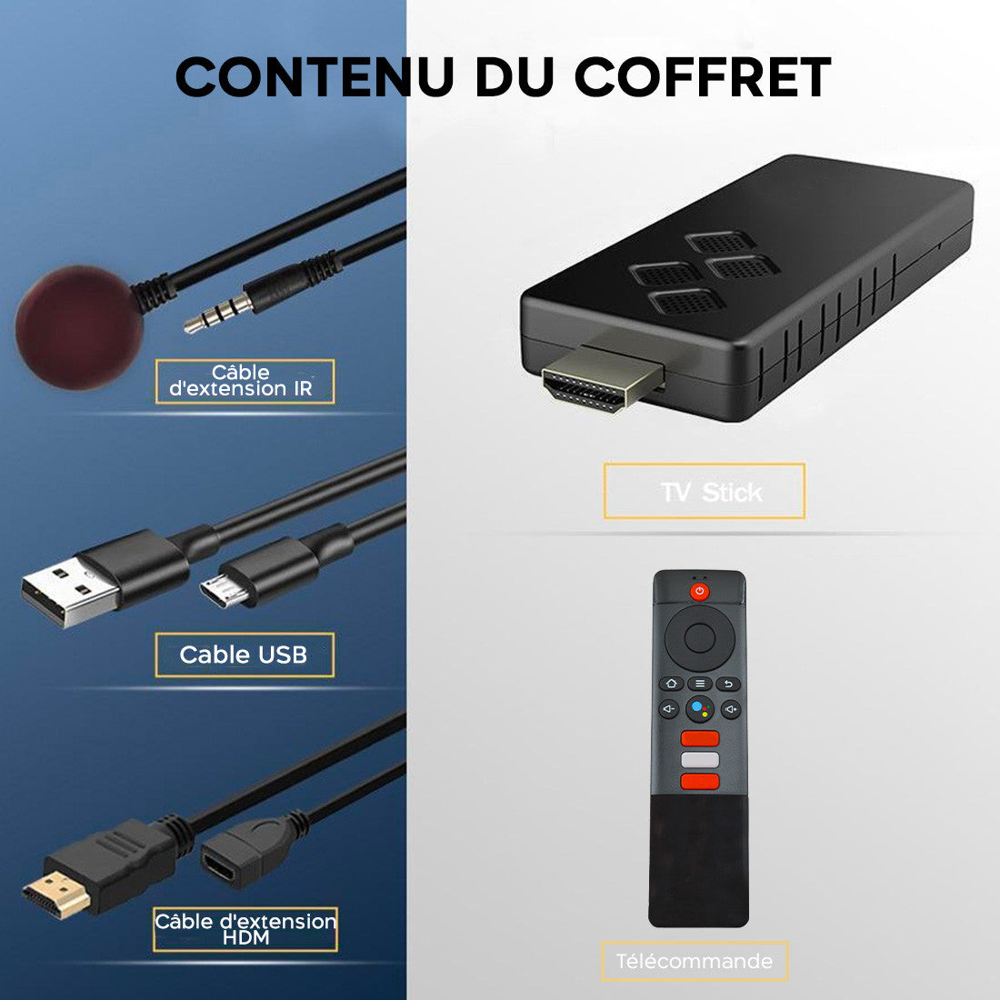 TV Box Stick Streaming 8K HD ANDROID Connexion Wi-Fi avec télécommande vocale
