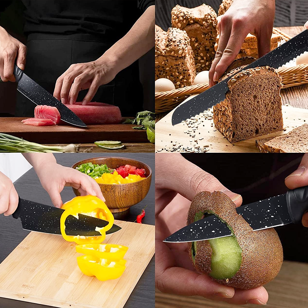 Ensemble de 5 couteaux de cuisine en pierre avec éplucheur en céramique