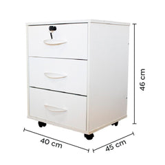 Commode de bureau à roulettes QUICK 40X45X46cm 3 tiroirs avec serrure