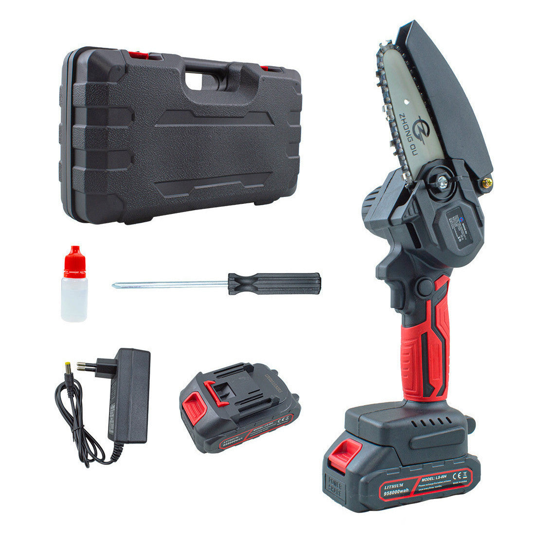 Mini Tronçonneuse Double Batterie 21V Sans Fil 4 Pouces avec Étui