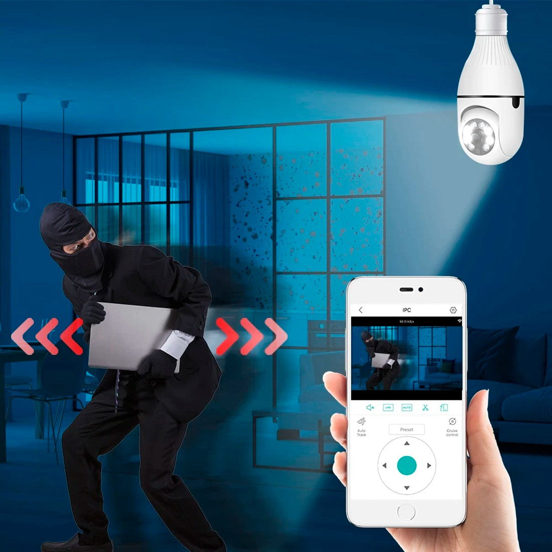 2 pièces Caméra Wi-Fi lampe cachée ampoule intérieure et extérieure Zoom