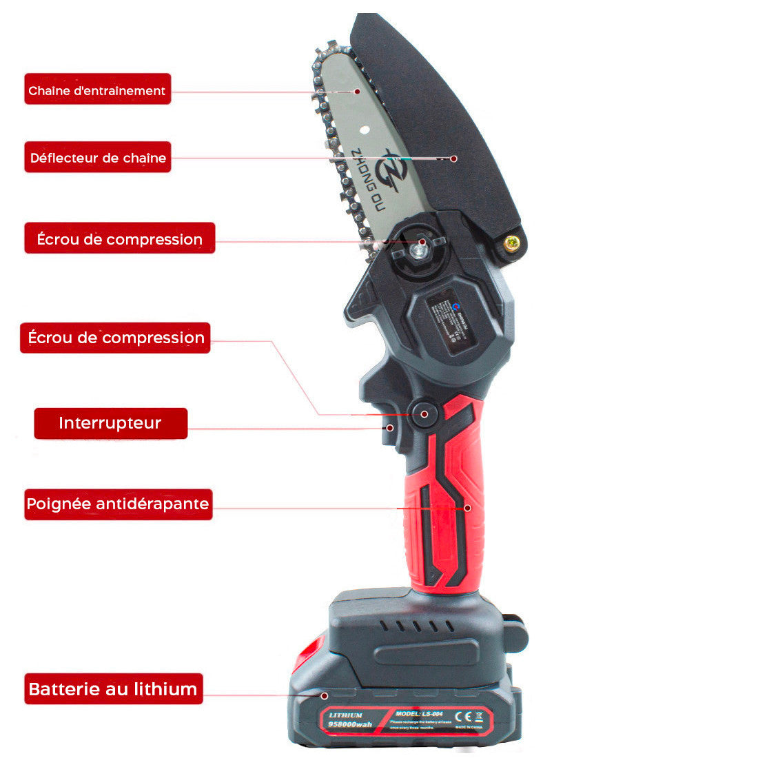 Mini Tronçonneuse Double Batterie 21V Sans Fil 4 Pouces avec Étui