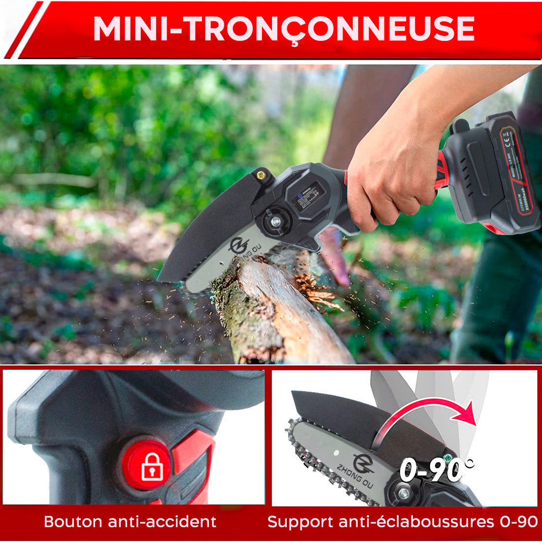 Mini Tronçonneuse Double Batterie 21V Sans Fil 4 Pouces avec Étui
