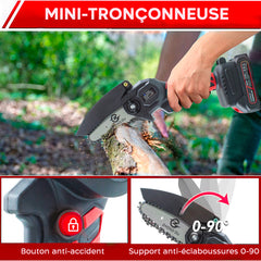 Mini Tronçonneuse Double Batterie 21V Sans Fil 4 Pouces avec Étui