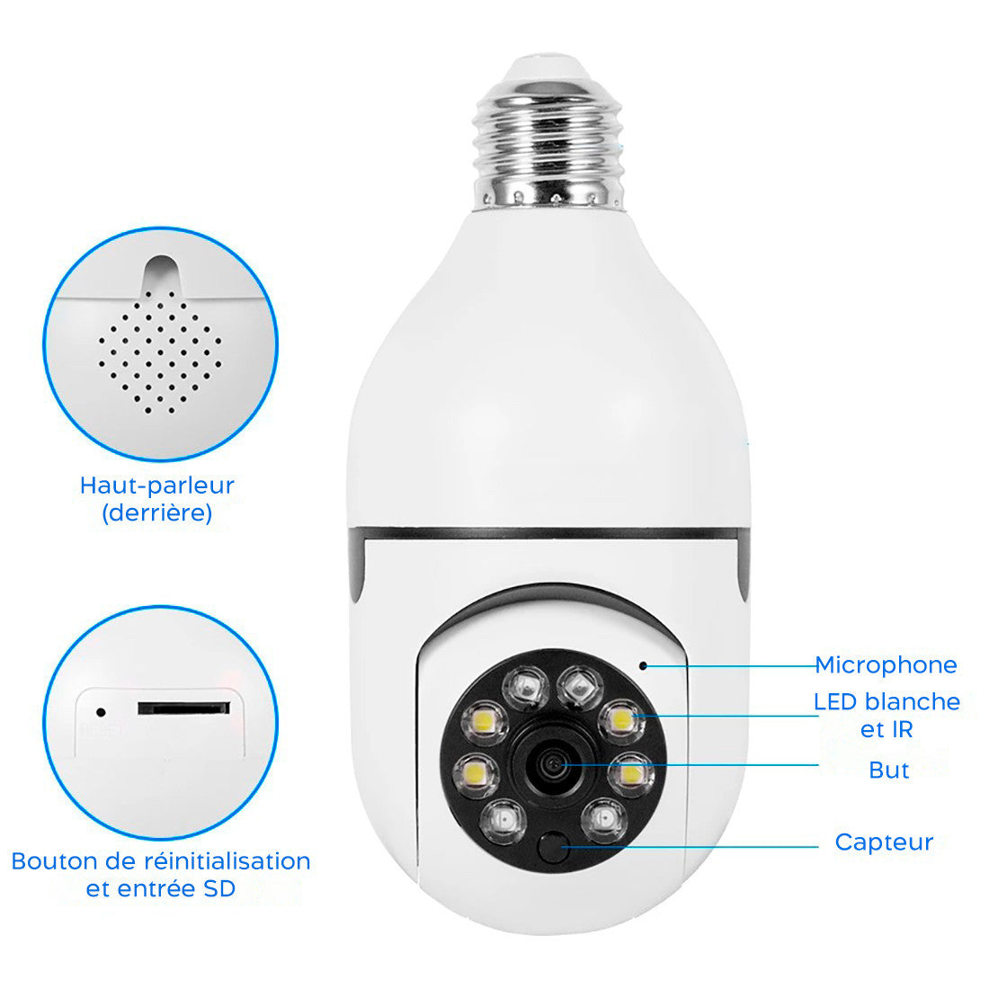 2 pièces Caméra Wi-Fi lampe cachée ampoule intérieure et extérieure Zoom