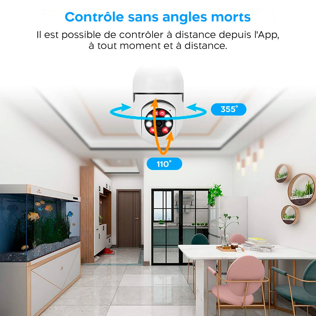 4 pièces Caméra Wi-Fi, lampe cachée, ampoule intérieure et extérieure, Zoom