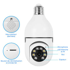 4 pièces Caméra Wi-Fi, lampe cachée, ampoule intérieure et extérieure, Zoom