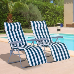 2 chaises plage inclinables acier coussin rembourré à rayures dossier réglable
