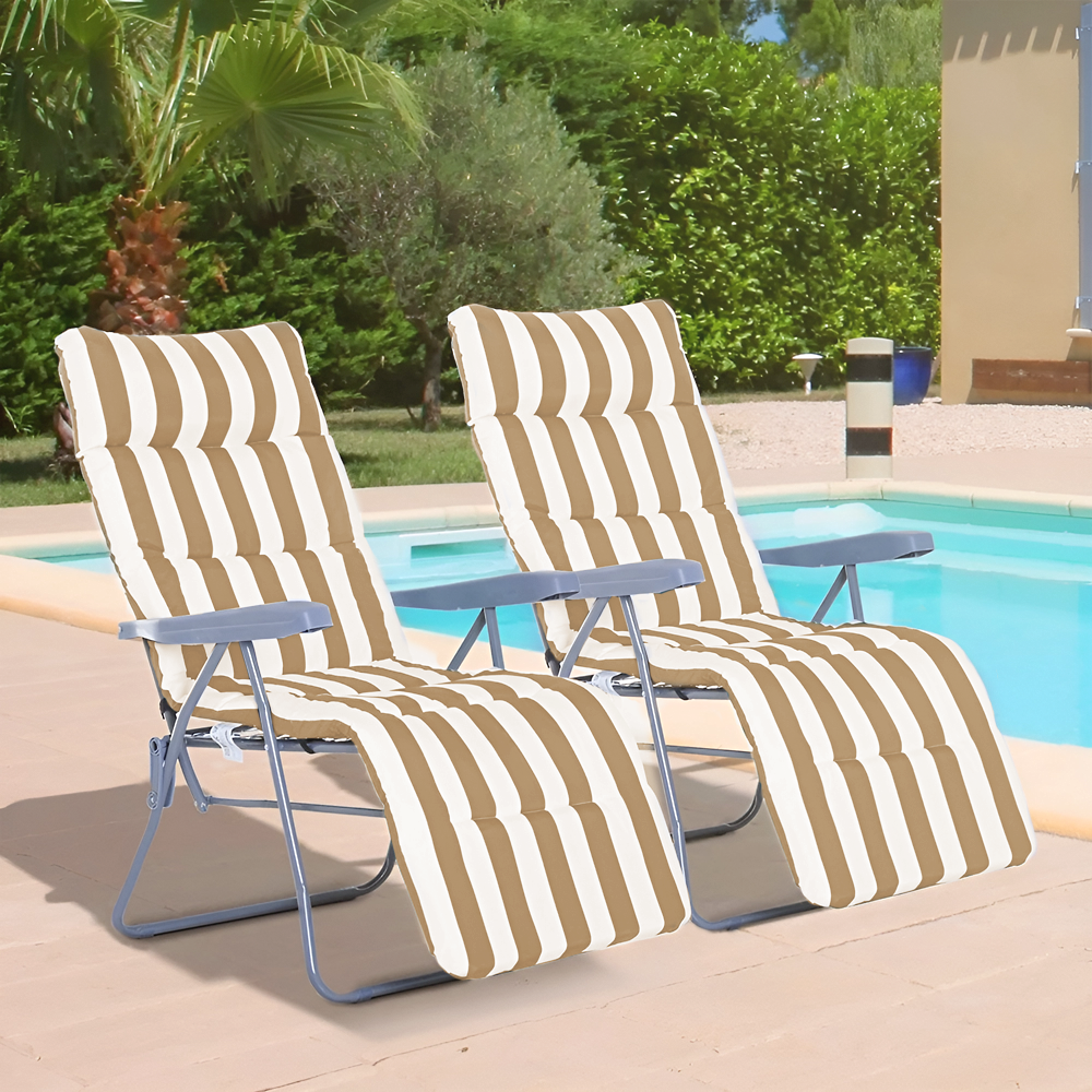 2 chaises plage inclinables acier coussin rembourré à rayures dossier réglable