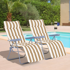 2 chaises plage inclinables acier coussin rembourré à rayures dossier réglable