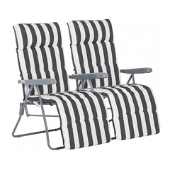 2 chaises plage inclinables acier coussin rembourré à rayures dossier réglable