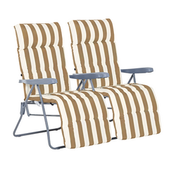 2 chaises plage inclinables acier coussin rembourré à rayures dossier réglable