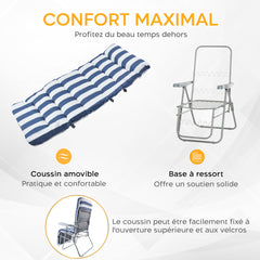 2 chaises plage inclinables acier coussin rembourré à rayures dossier réglable