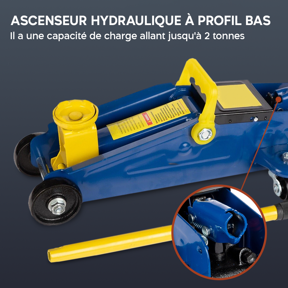 Cric Élévateur de Voiture 2 Tonnes Cric Hydraulique à Chariot avec 4 Roues