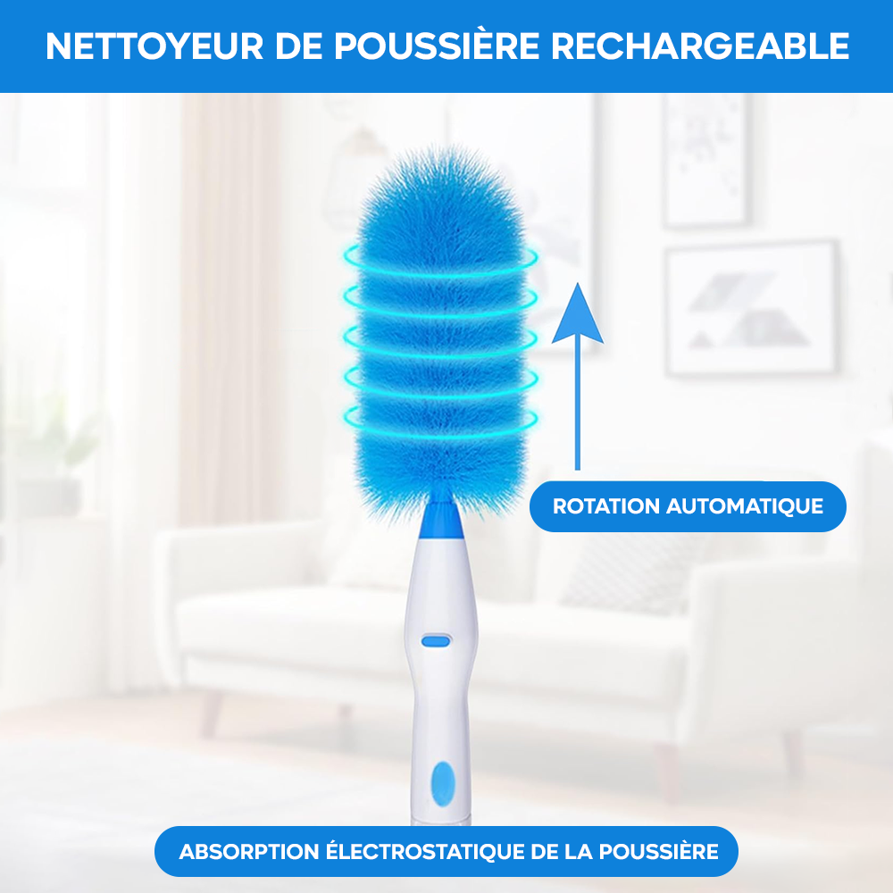 Plumeau Électrique Rechargeable Brosse Rotative Nettoyage 2 Têtes Sans Fil
