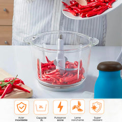 Hachoir et Multifonction Légumes 300W Bol de 2 litres Hache Émince et Mélange