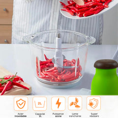 Hachoir et Multifonction Légumes 300W Bol de 2 litres Hache Émince et Mélange