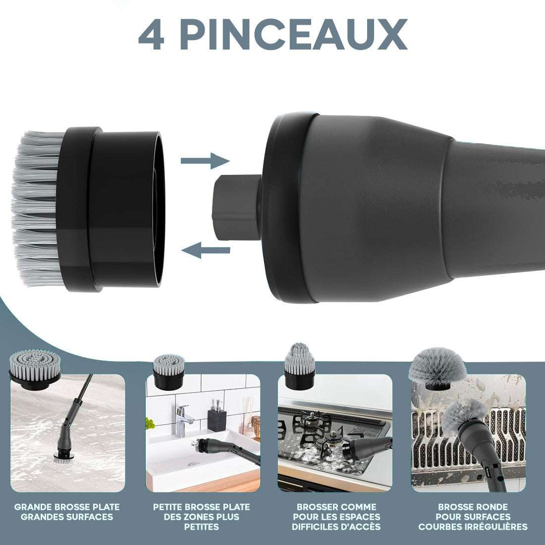 Brosse Rotative Électrique Sans Fil Batterie 26V Nettoyage Carrelage 4 Têtes