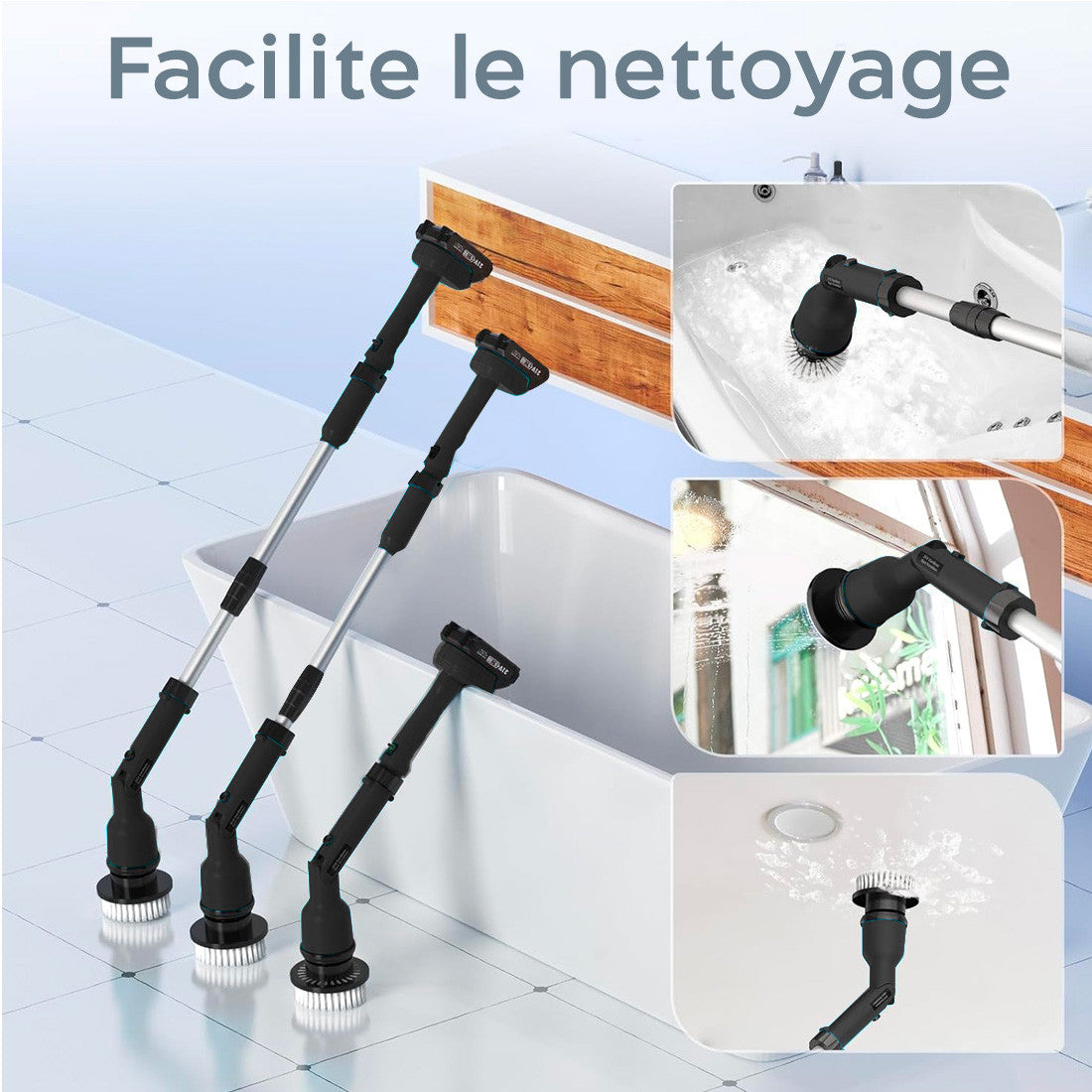 Brosse Rotative Électrique Sans Fil Batterie 26V Nettoyage Carrelage 4 Têtes