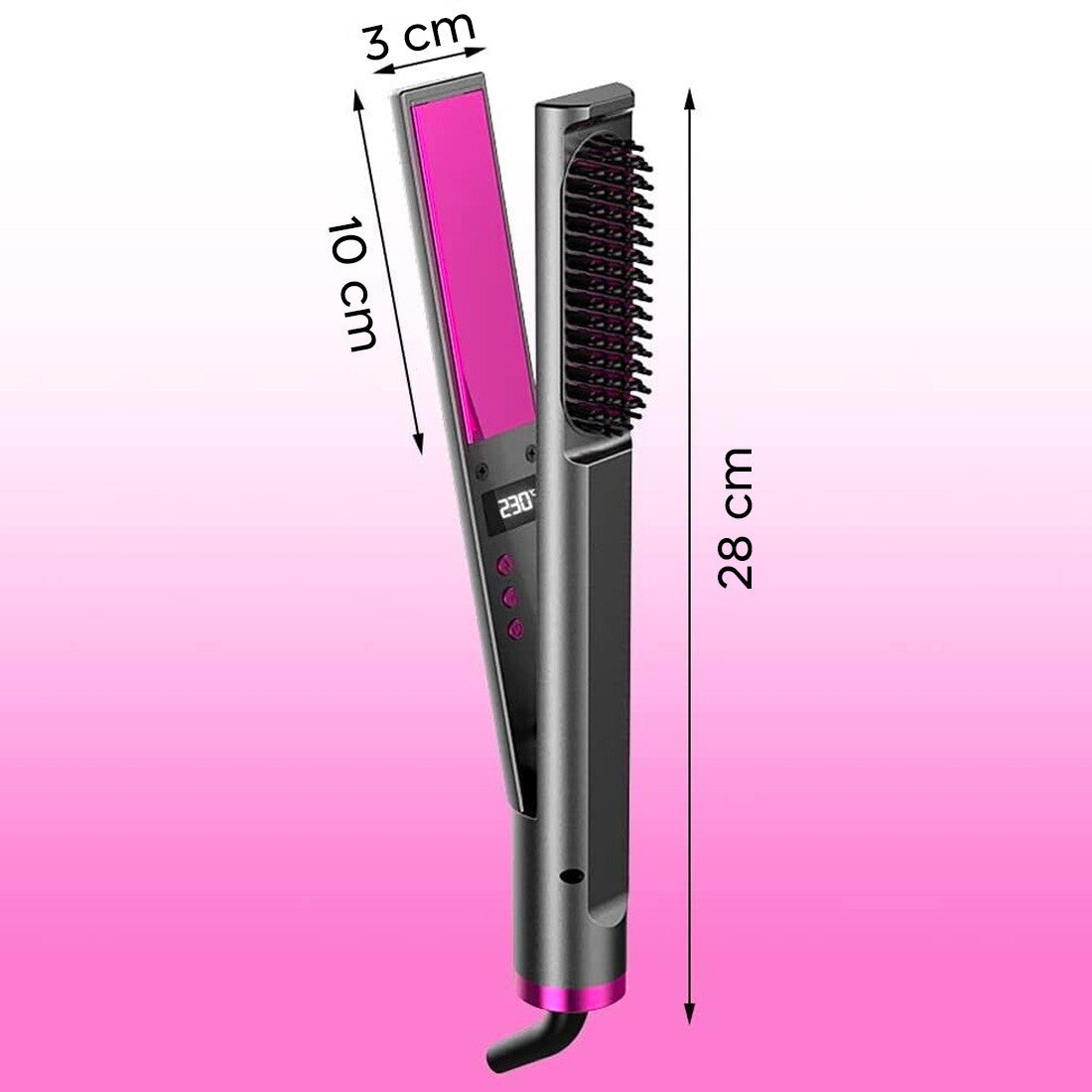 Lisseur à cheveux céramique avec brosse lissante 3en1 Écran LCD Température 230°