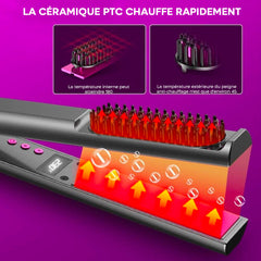 Lisseur à cheveux céramique avec brosse lissante 3en1 Écran LCD Température 230°
