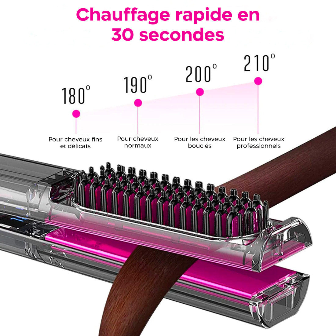Lisseur à cheveux céramique avec brosse lissante 3en1 Écran LCD Température 230°