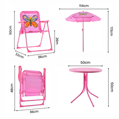 Ensemble jardin pour filles 4 pz Table et chaises parasol rose ajustable 3-6 ans