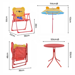 Set jardin pour enfants 4 pièces Table Chaises et Parasol ajustable Rouge 3-6ans