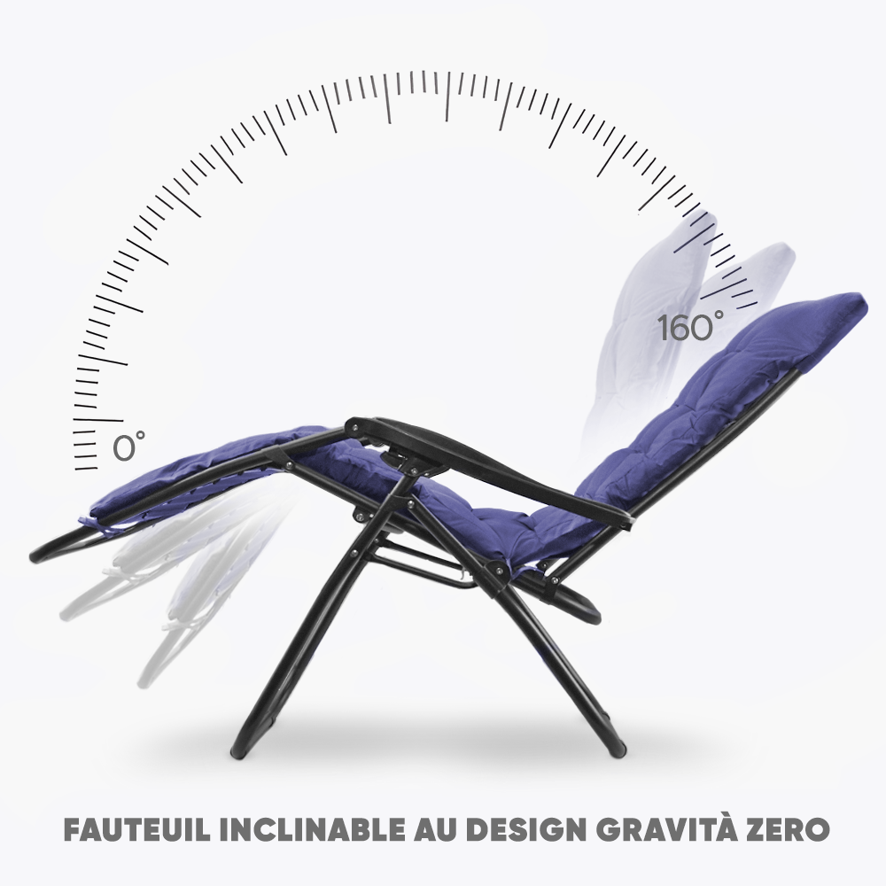 Pack 2 chaises inclinable pliable avec coussin Zéro gravité Dossier inclinable