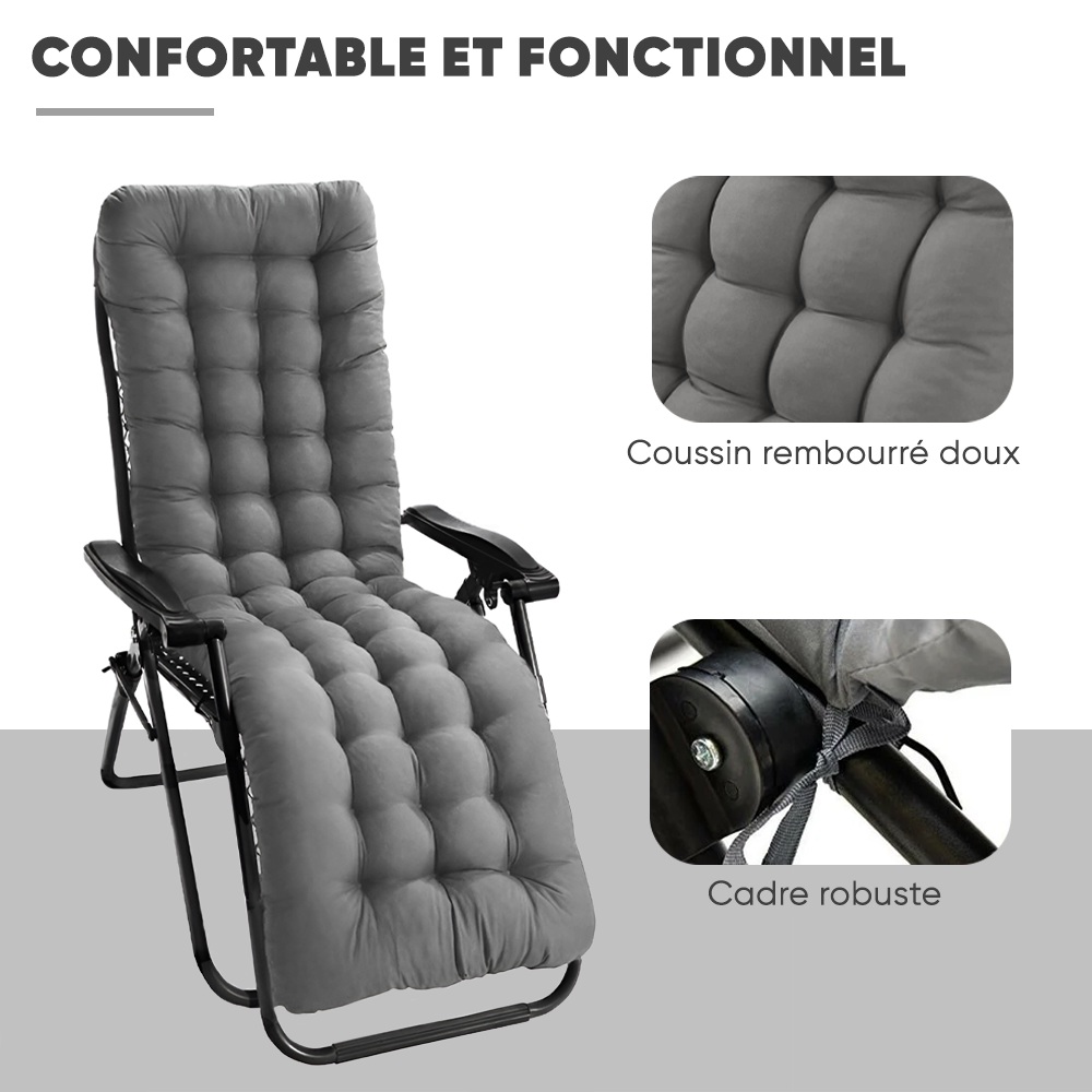 Pack 2 chaises inclinable pliable avec coussin Zéro gravité Dossier inclinable