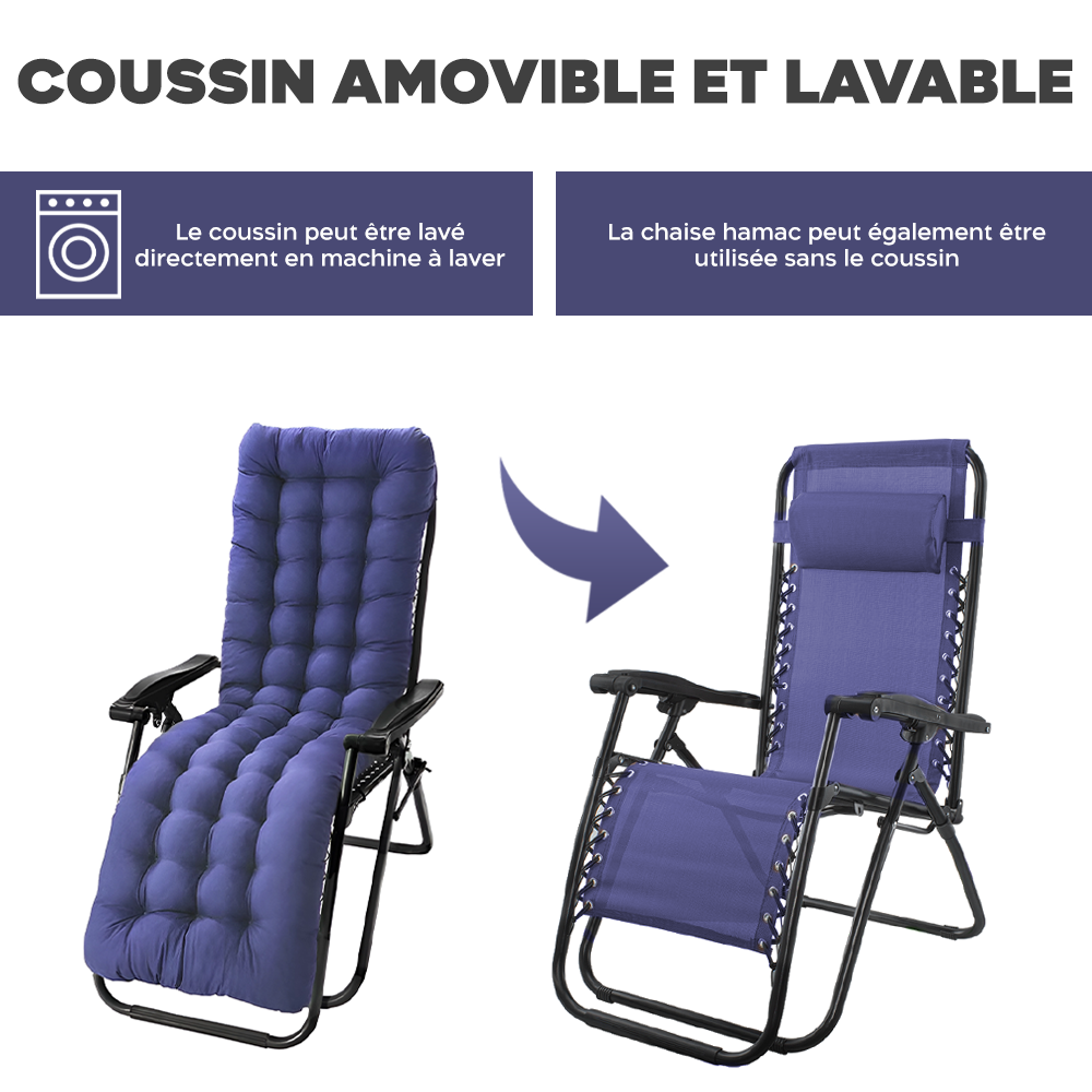 Pack 2 chaises inclinable pliable avec coussin Zéro gravité Dossier inclinable