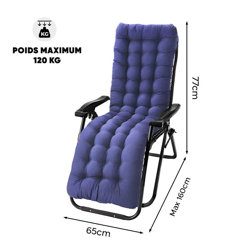 Chaise inclinable pliable avec coussin Zéro gravité Dossier inclinable