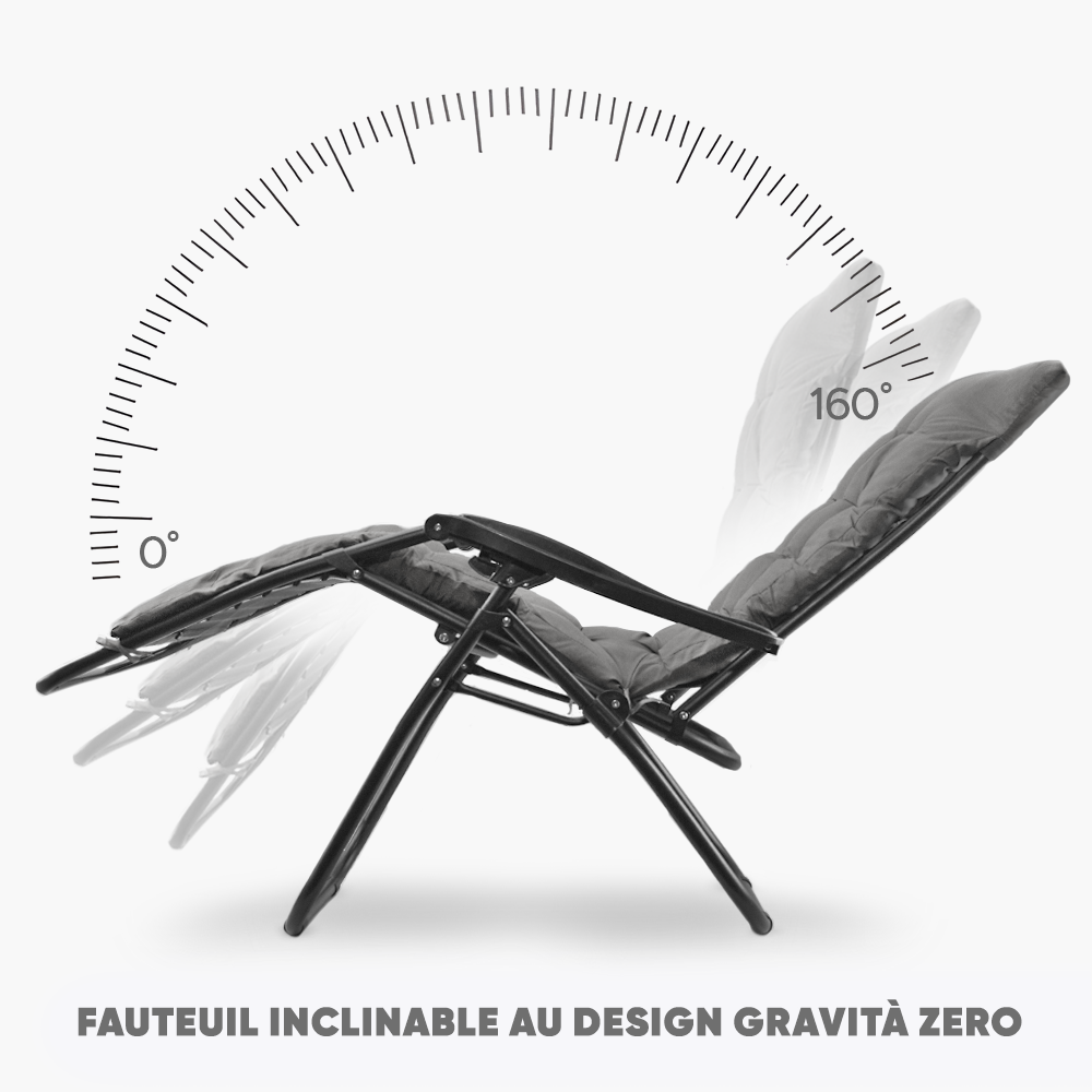 Chaise inclinable pliable avec coussin Zéro gravité Dossier inclinable
