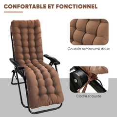 Chaise inclinable pliable avec coussin Zéro gravité Dossier inclinable