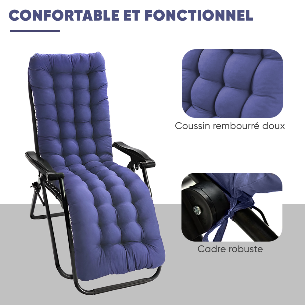 Chaise inclinable pliable avec coussin Zéro gravité Dossier inclinable