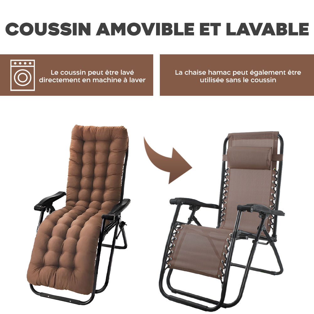 Chaise inclinable pliable avec coussin Zéro gravité Dossier inclinable