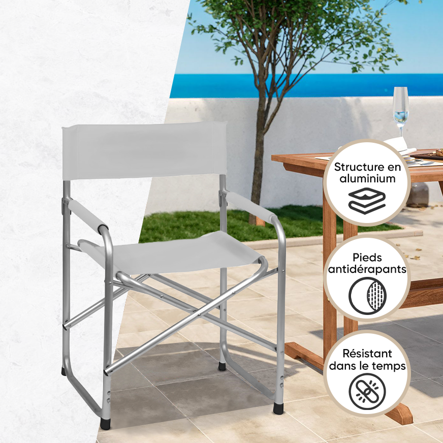 2 chaises réalisateur pliantes aluminium et textilène pour le camping 82x57x55