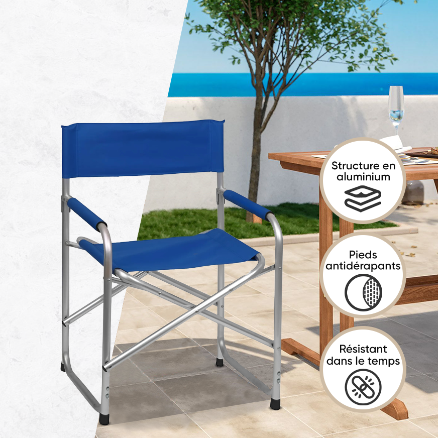 2 chaises réalisateur pliantes aluminium et textilène pour le camping 82x57x55