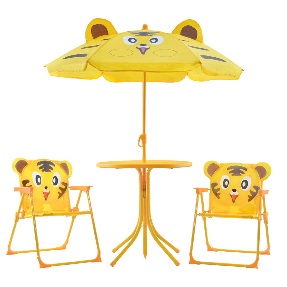 Ensemble jardin enfants 4 pièces Table Chaises et Parasol Jaune Réglable 3-6 ans