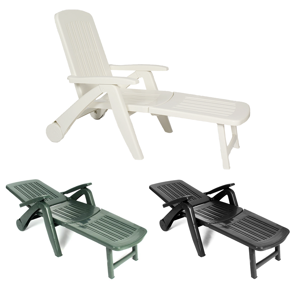 Transat Cancun avec roues pliantes en polyrotin 72x190x60cm