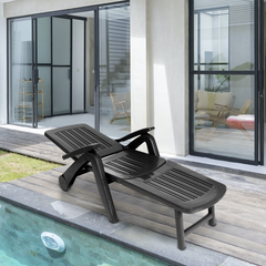 Transat Cancun avec roues pliantes en polyrotin 72x190x60cm