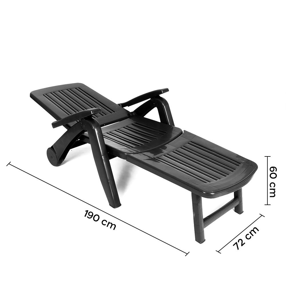 Transat Cancun avec roues pliantes en polyrotin 72x190x60cm