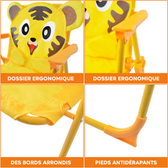 Ensemble jardin enfants 4 pièces Table Chaises et Parasol Jaune Réglable 3-6 ans