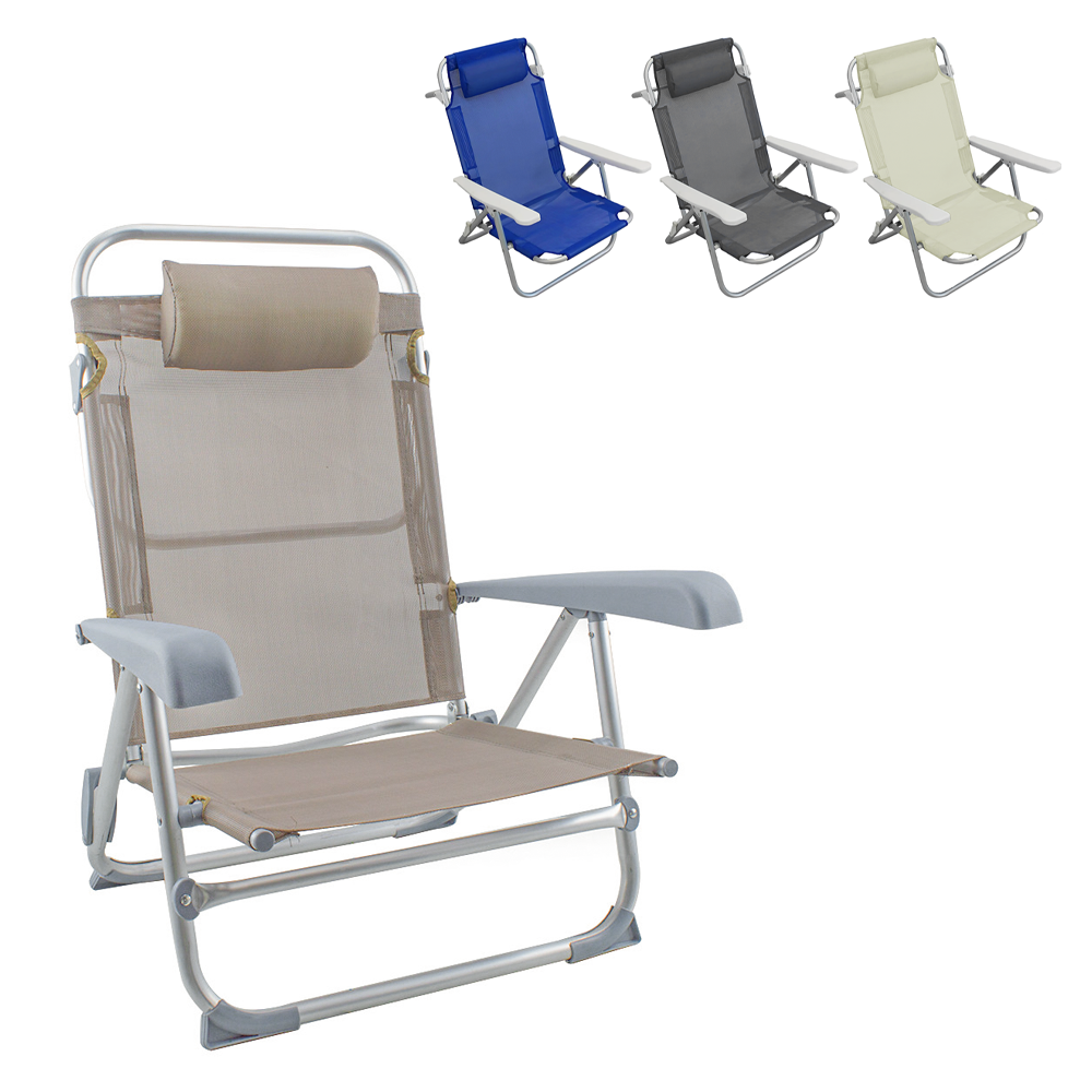 Chaise de plage Spiaggina en Textilène avec coussin inclinable en aluminium