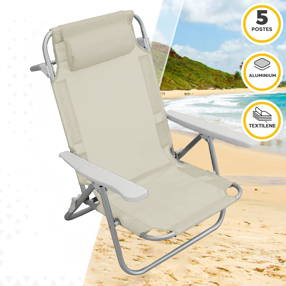 Chaise de plage Spiaggina en Textilène avec coussin inclinable en aluminium