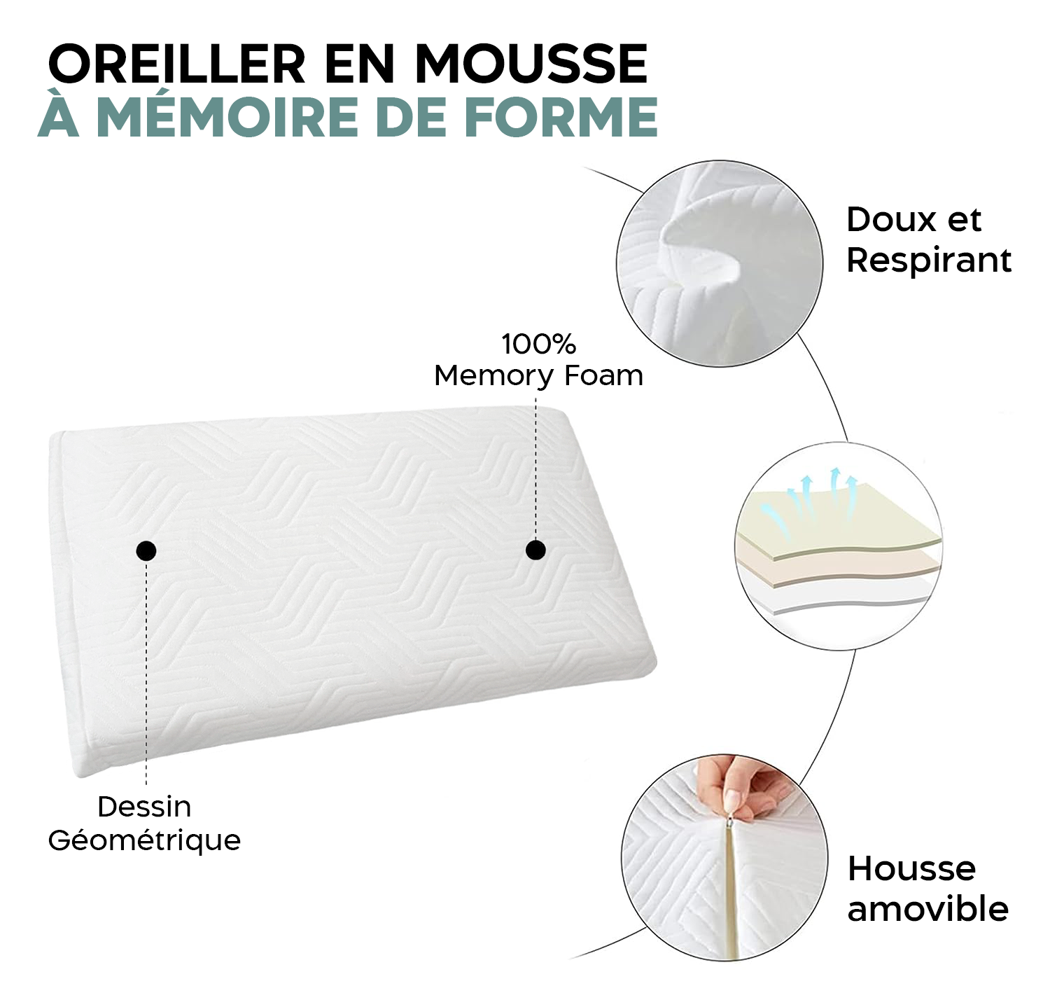4 pièces Oreiller Cervical mémoire forme 11cm haleine fraîche aloe Vera