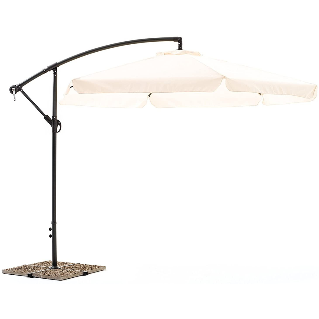 Parasol de Jardín avec Bras Décentré et Manivelle Toile Brute Ronde 3x2m