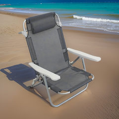 2 pièces Chaise de Plage Transat Aluminium avec Coussin Inclinable en Textilène