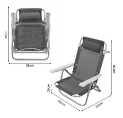 2 pièces Chaise de Plage Transat Aluminium avec Coussin Inclinable en Textilène