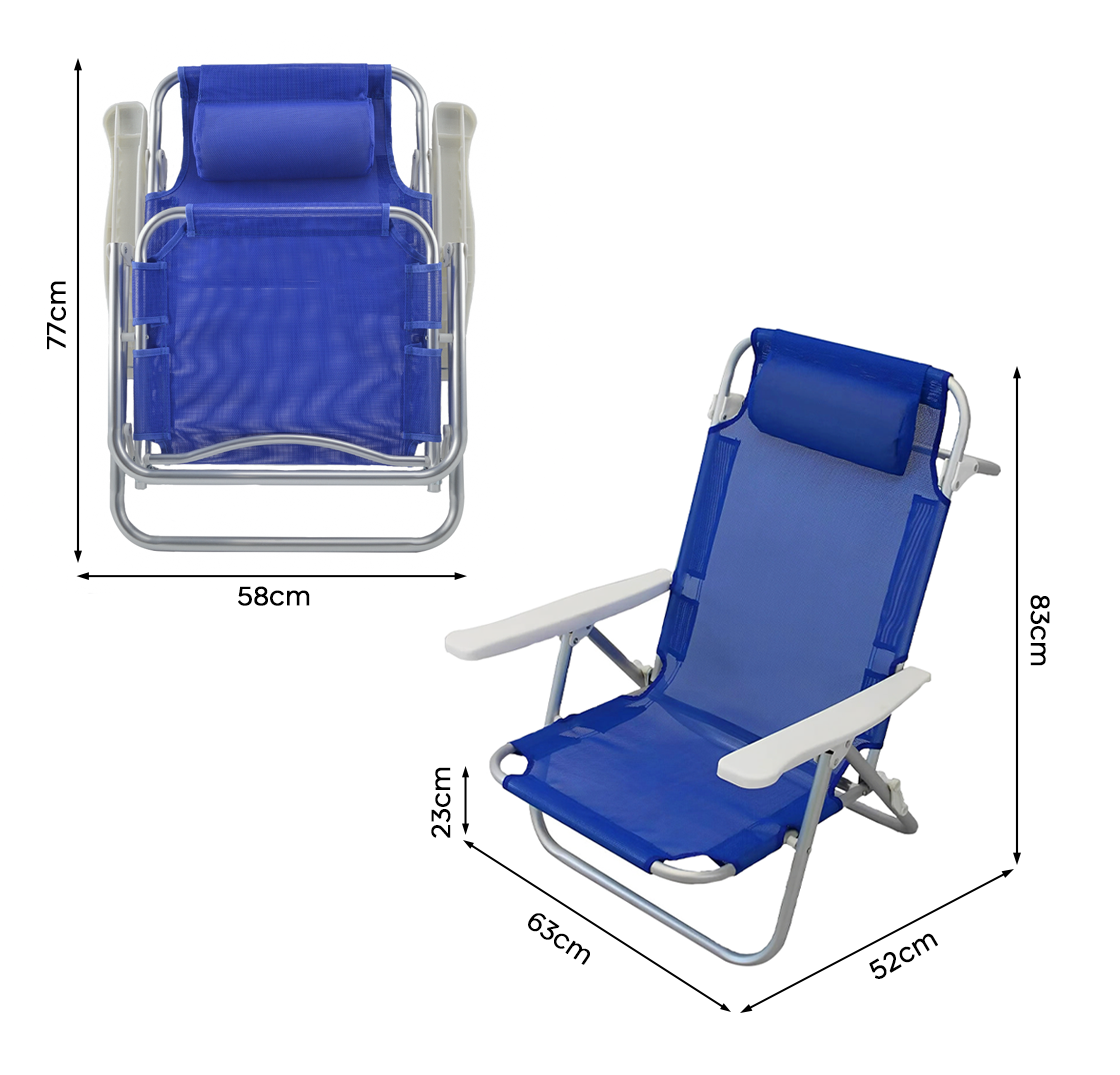 2 pièces Chaise de Plage Transat Aluminium avec Coussin Inclinable en Textilène